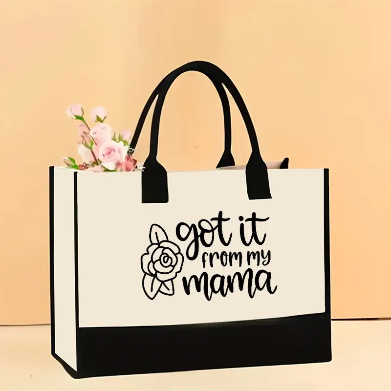 Printed Canvas Shoulder Bag Women Large Capacity Festive Christmas Design