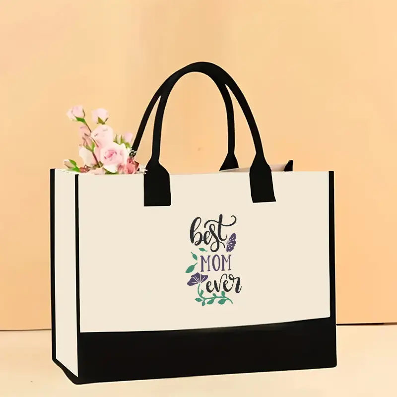 Printed Canvas Shoulder Bag Women Large Capacity Festive Christmas Design
