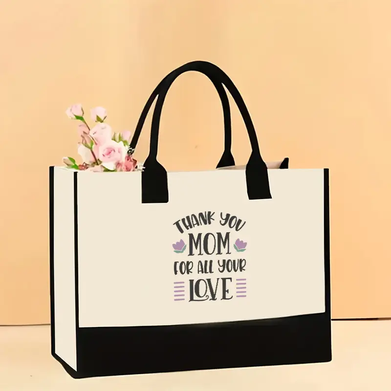 Printed Canvas Shoulder Bag Women Large Capacity Festive Christmas Design