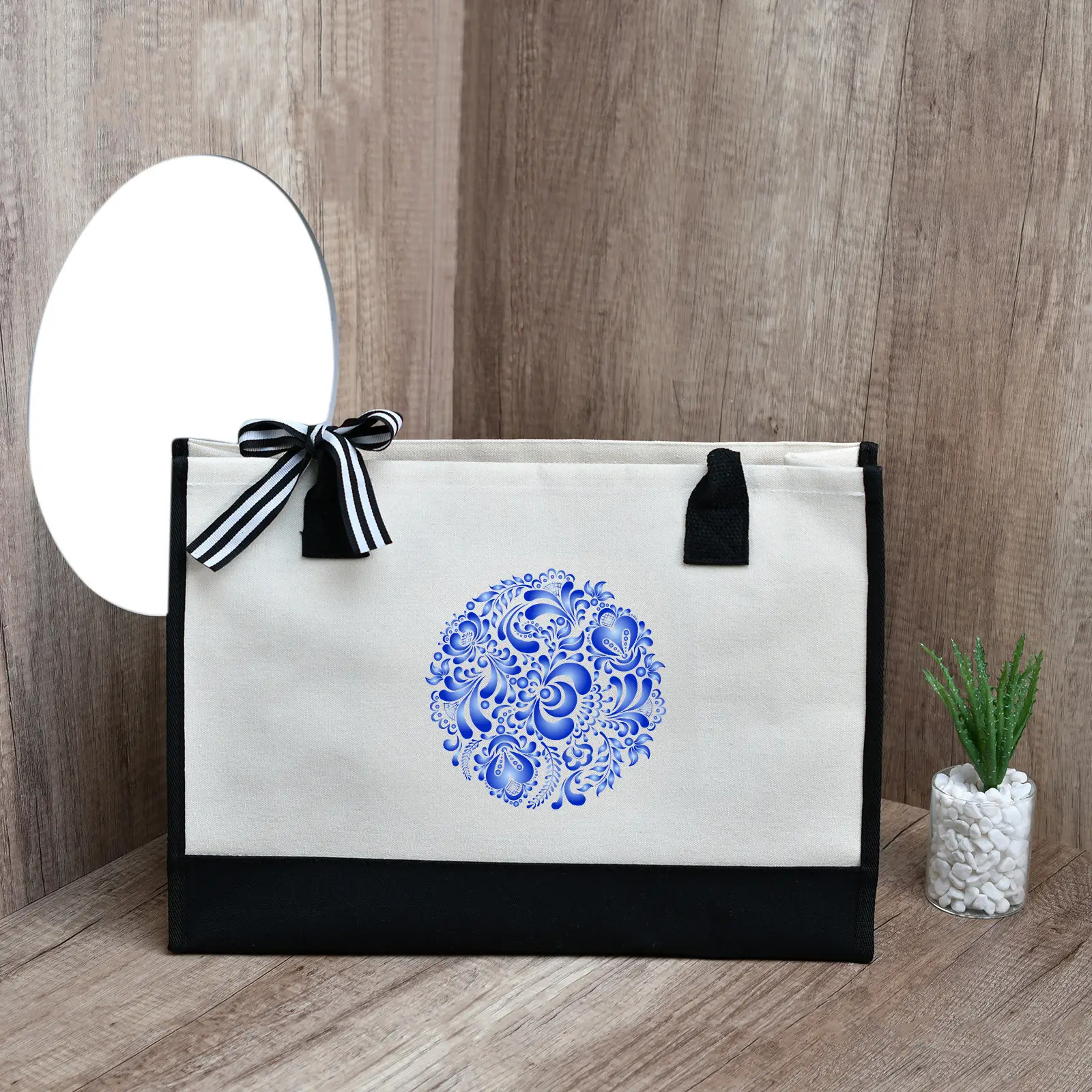 Printed Canvas Shoulder Bag Women Large Capacity Festive Christmas Design