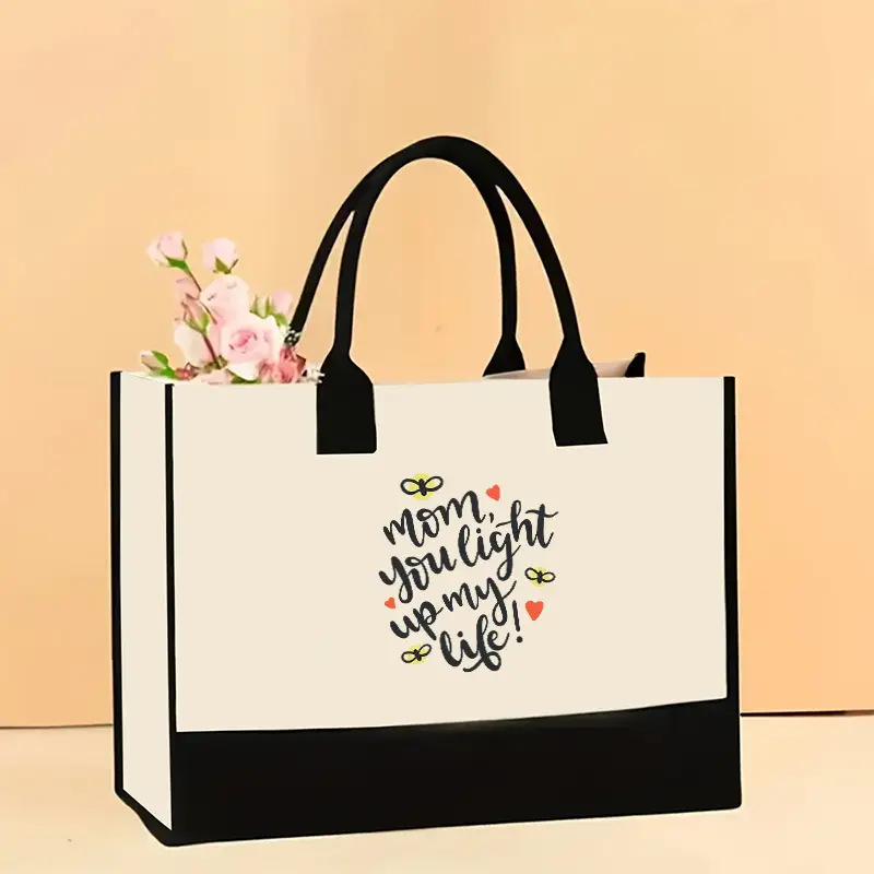 Printed Canvas Shoulder Bag Women Large Capacity Festive Christmas Design