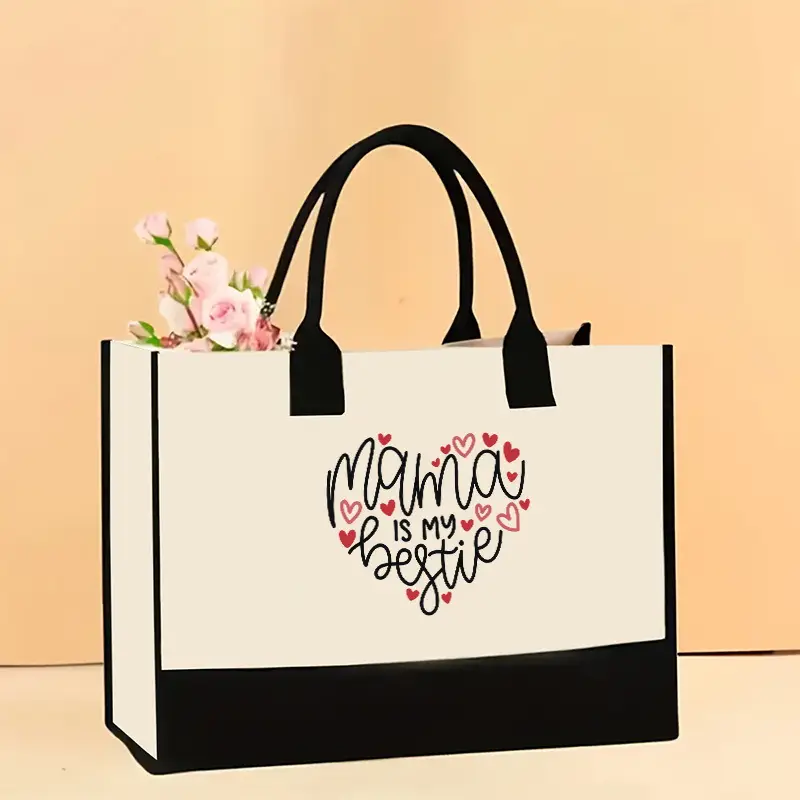 Printed Canvas Shoulder Bag Women Large Capacity Festive Christmas Design