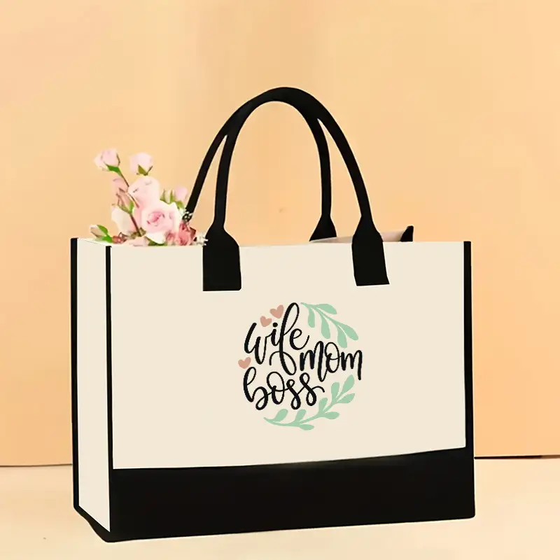 Printed Canvas Shoulder Bag Women Large Capacity Festive Christmas Design