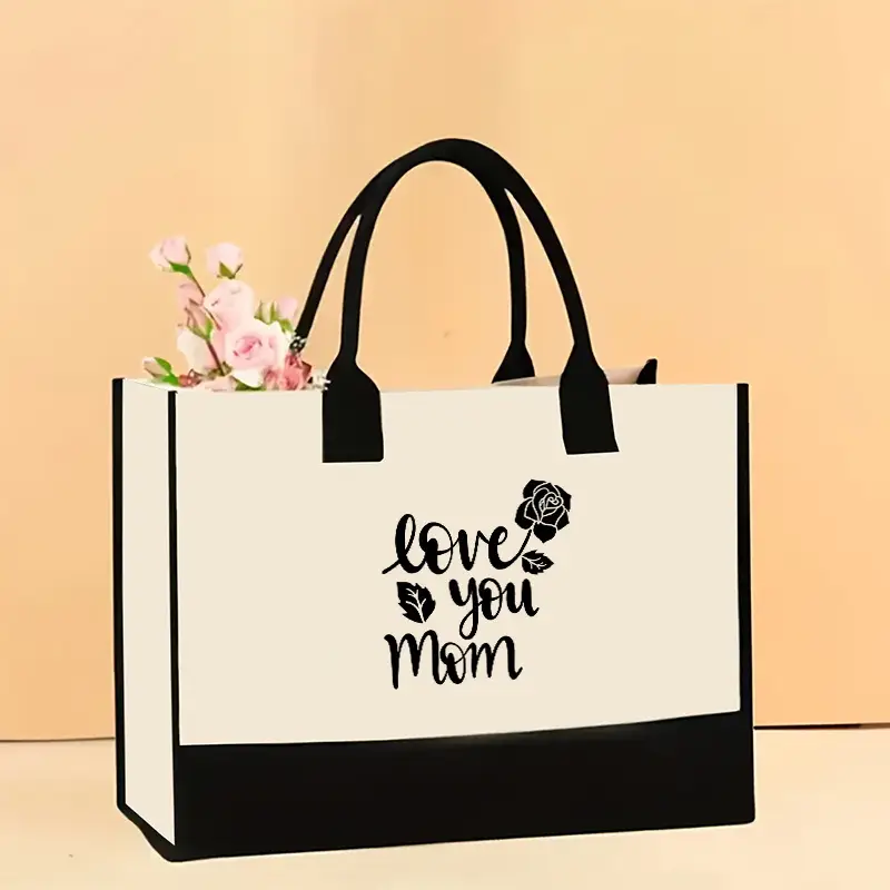Printed Canvas Shoulder Bag Women Large Capacity Festive Christmas Design