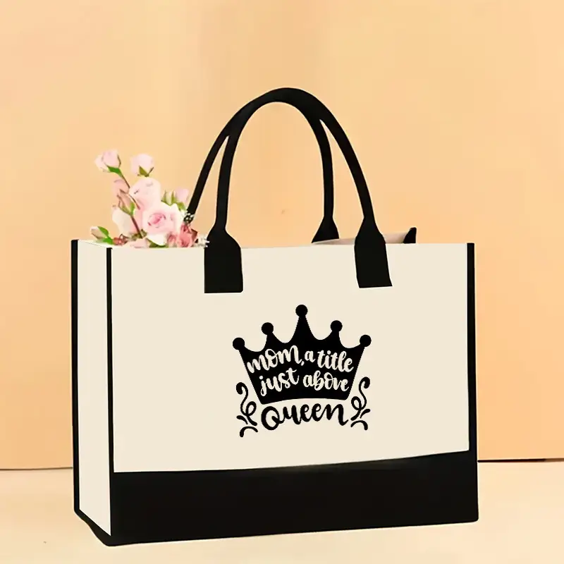 Printed Canvas Shoulder Bag Women Large Capacity Festive Christmas Design