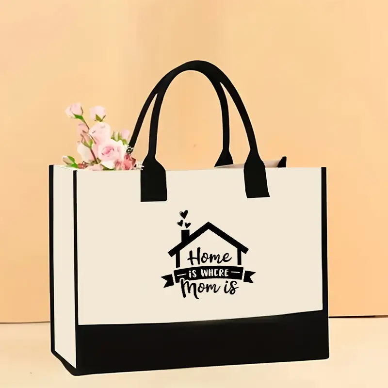 Printed Canvas Shoulder Bag Women Large Capacity Festive Christmas Design