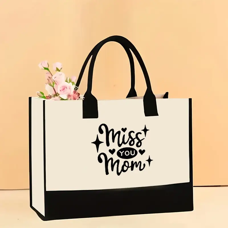 Printed Canvas Shoulder Bag Women Large Capacity Festive Christmas Design