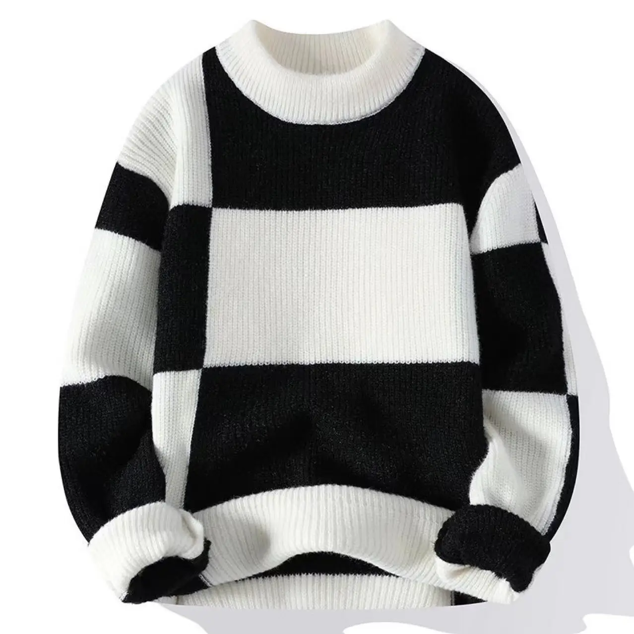 Men's Winter Knit Sweatshirt Brown White Contrast Round Neck - Image 5