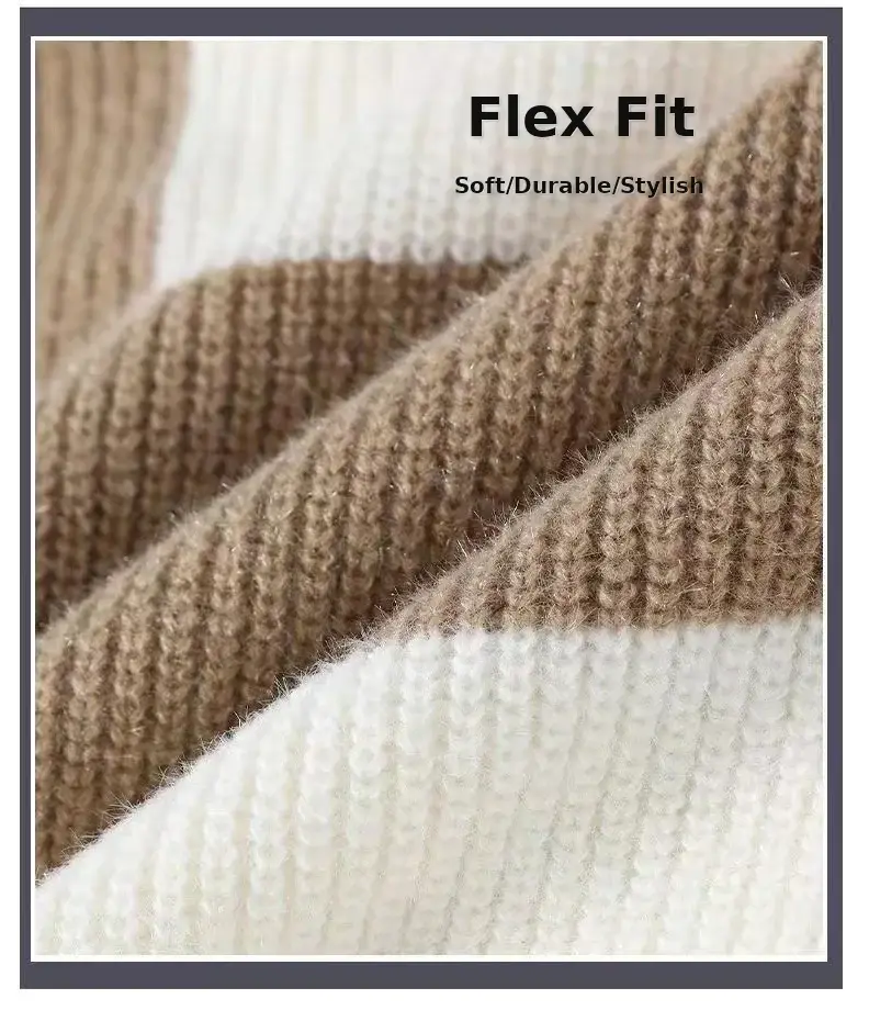 Men's Winter Knit Sweatshirt Brown White Contrast Round Neck — feature 2