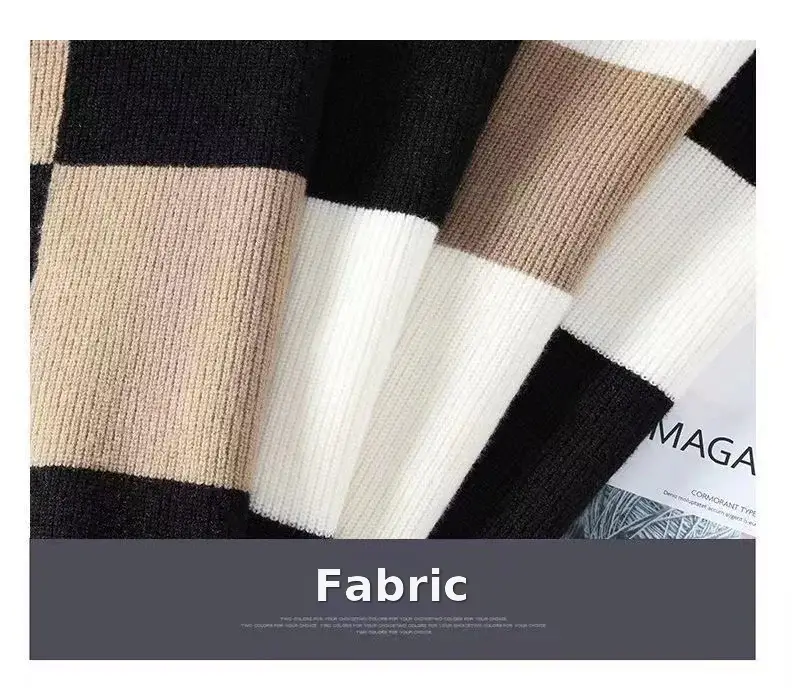 Men's Winter Knit Sweatshirt Brown White Contrast Round Neck — feature 3