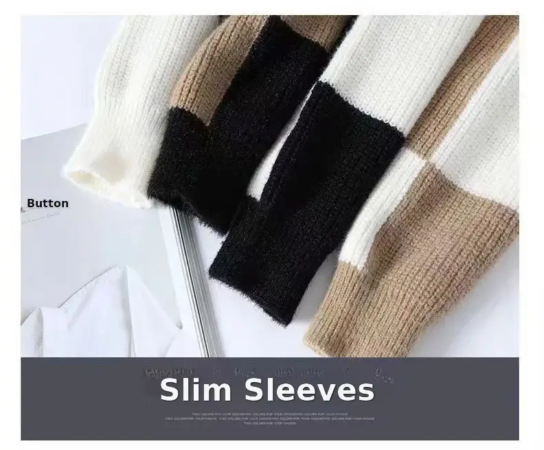 Men's Winter Knit Sweatshirt Brown White Contrast Round Neck — feature 4