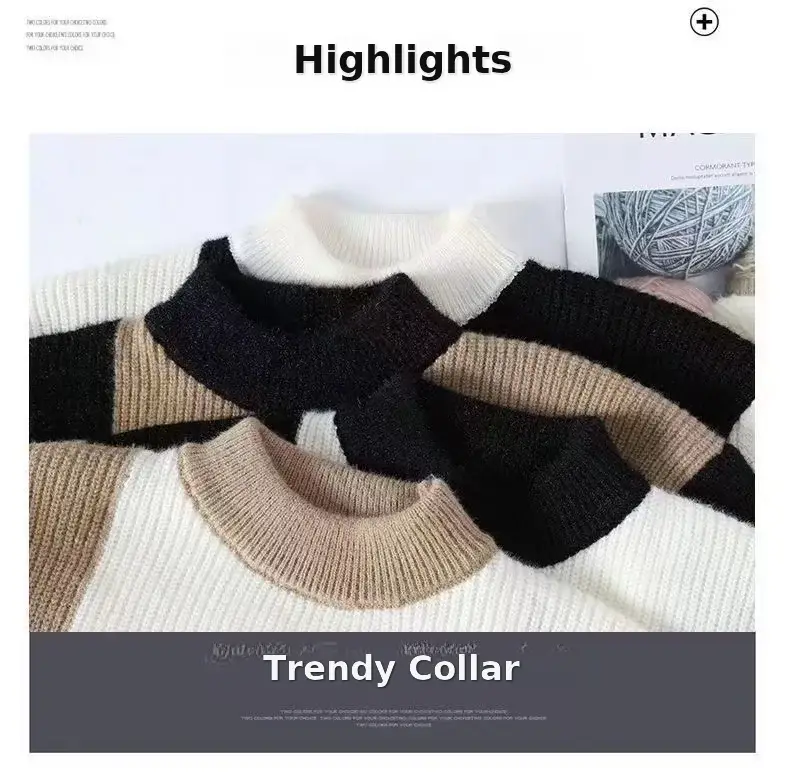 Men's Winter Knit Sweatshirt Brown White Contrast Round Neck — feature 5