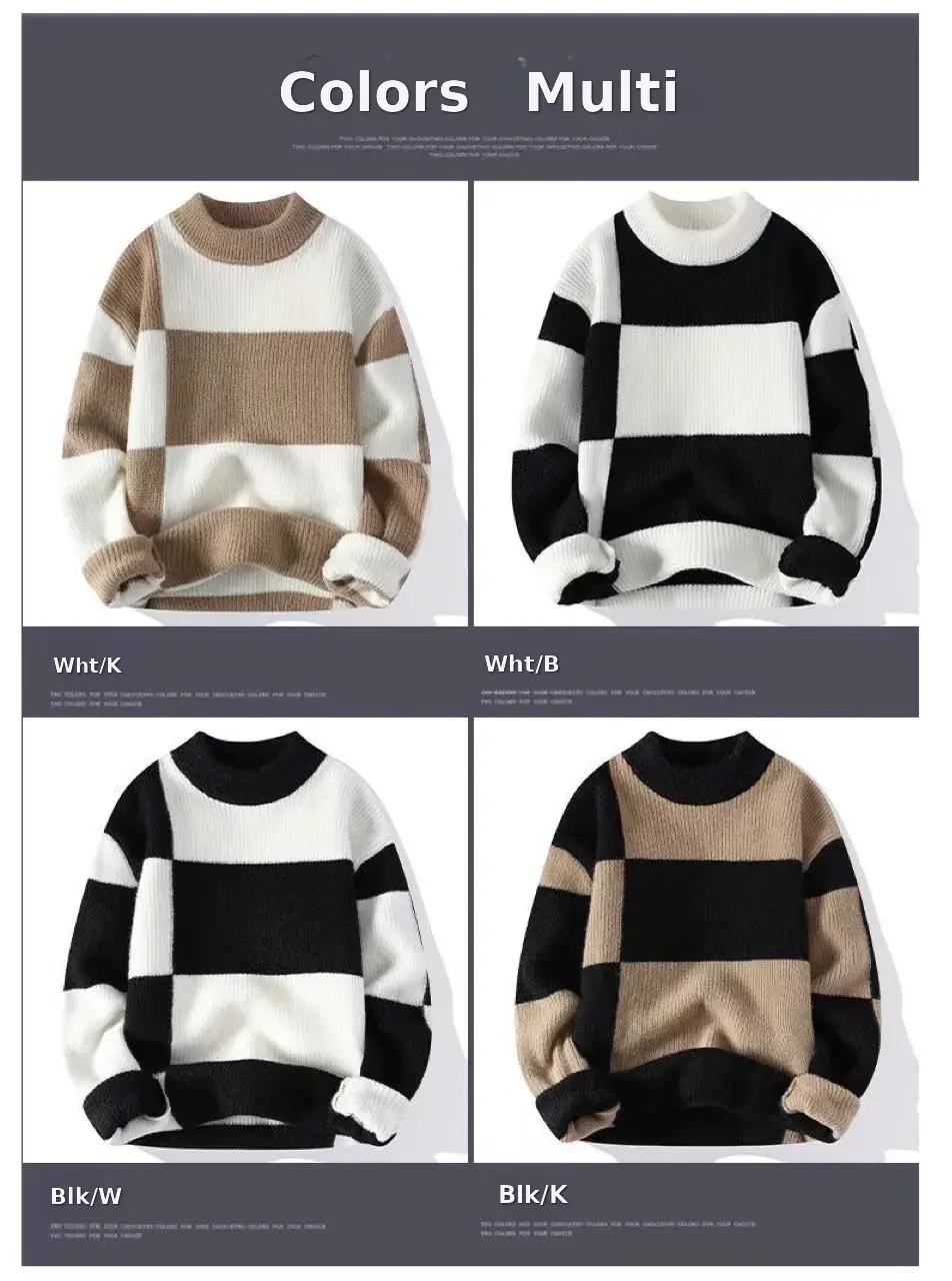 Men's Winter Knit Sweatshirt Brown White Contrast Round Neck — feature 9