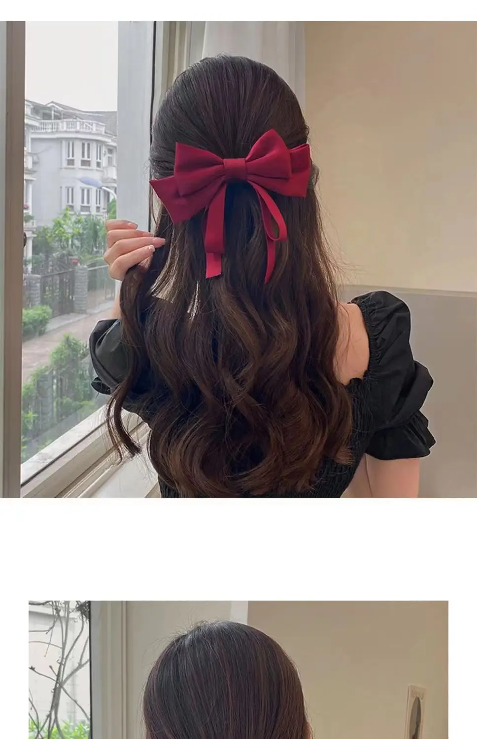 Red & White Bow Hairpin for Women — feature 8