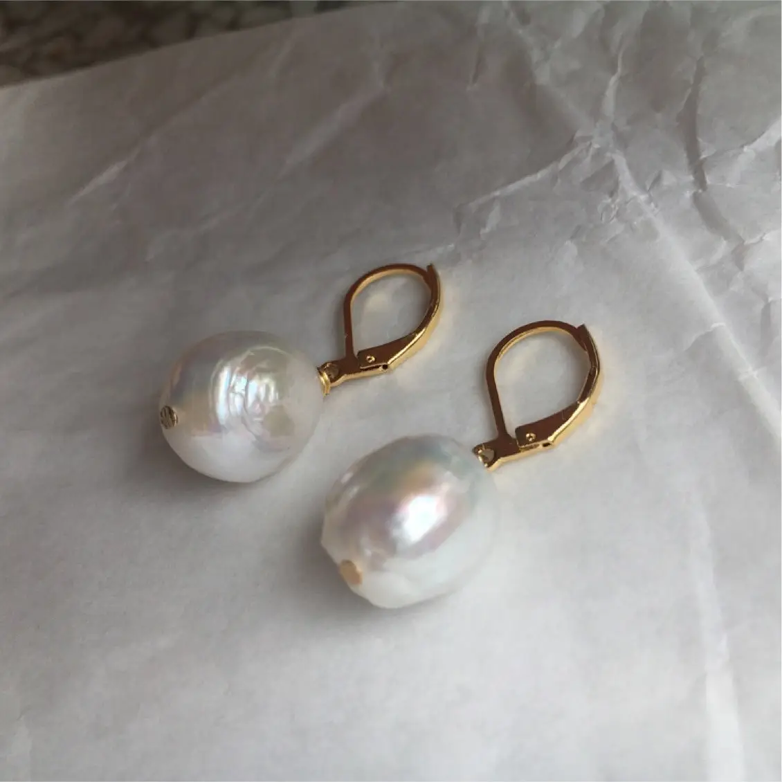 Natural Pearl Drop Earrings Gold Plated