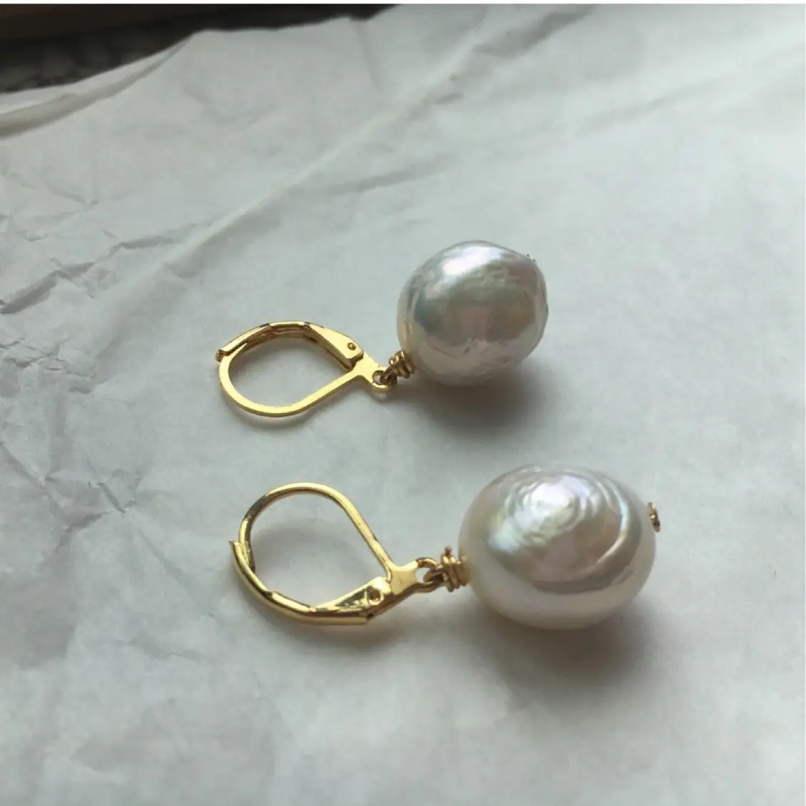 Natural Pearl Drop Earrings Gold Plated