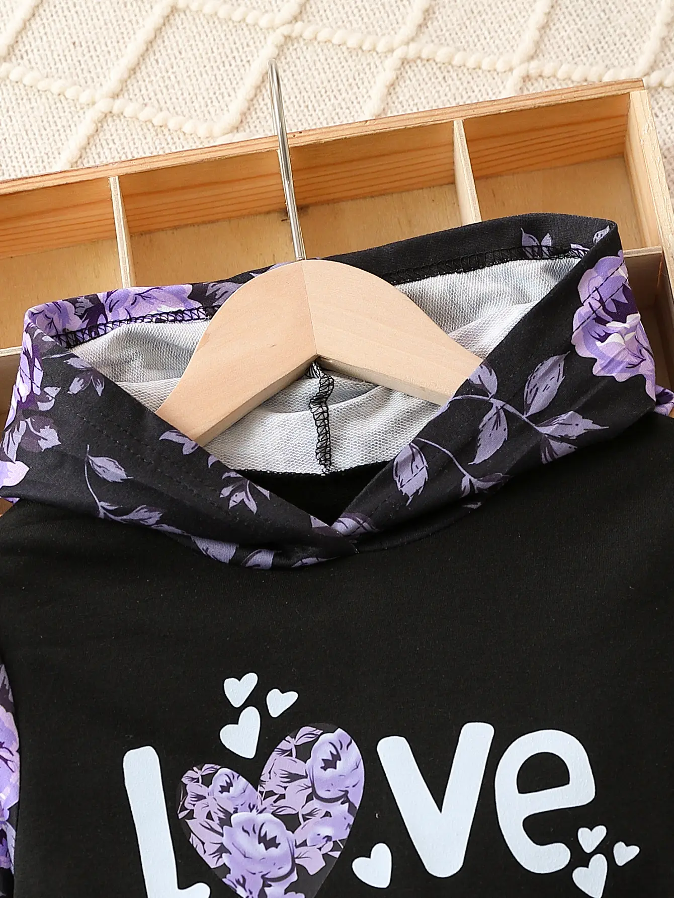 Girls Long Sleeve Sweater Set Black Purple Heart Design - Image 3