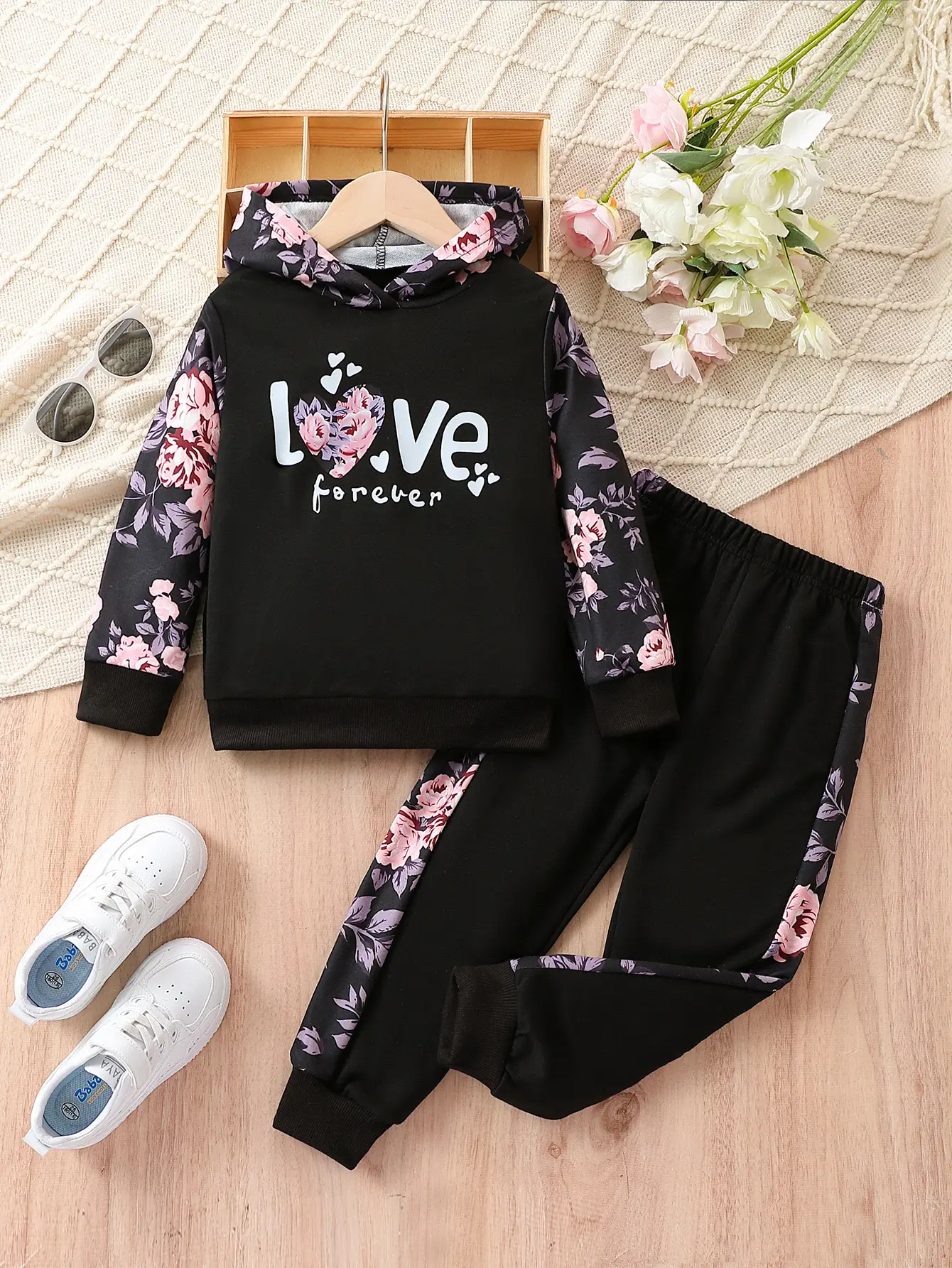 Girls Long Sleeve Sweater Set Black Purple Heart Design - Image 6