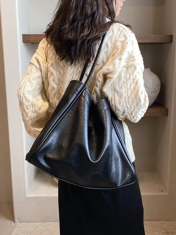Women Large Capacity Black Leather Shoulder Bag 2023 - Image 6