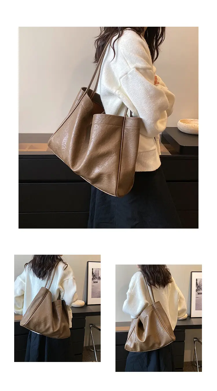 Women Large Capacity Black Leather Shoulder Bag 2023 — feature 18
