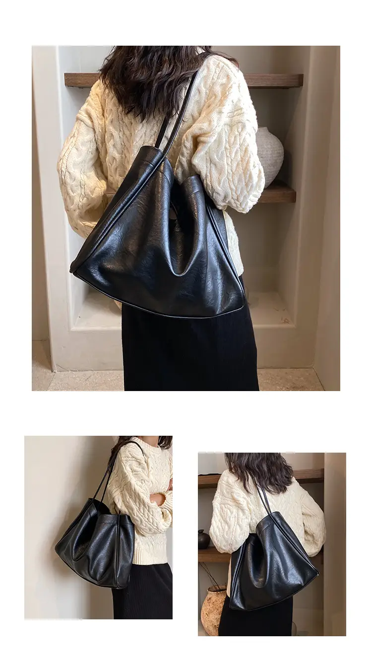 Women Large Capacity Black Leather Shoulder Bag 2023 — feature 19