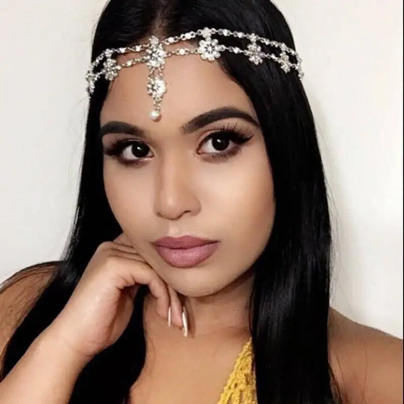 Ancient Gold Pearl Flower Tassel Hairband for Women