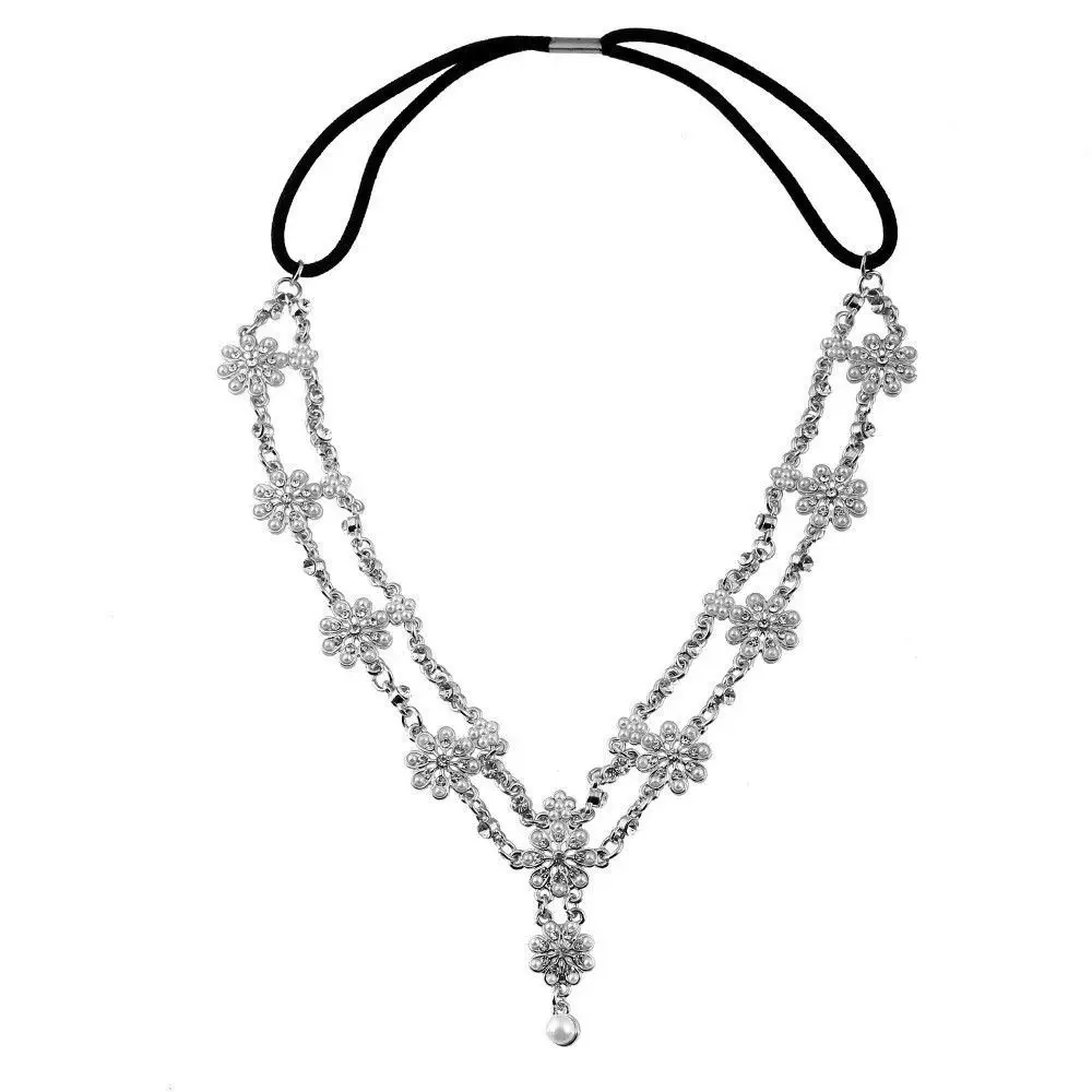 Ancient Gold Pearl Flower Tassel Hairband for Women