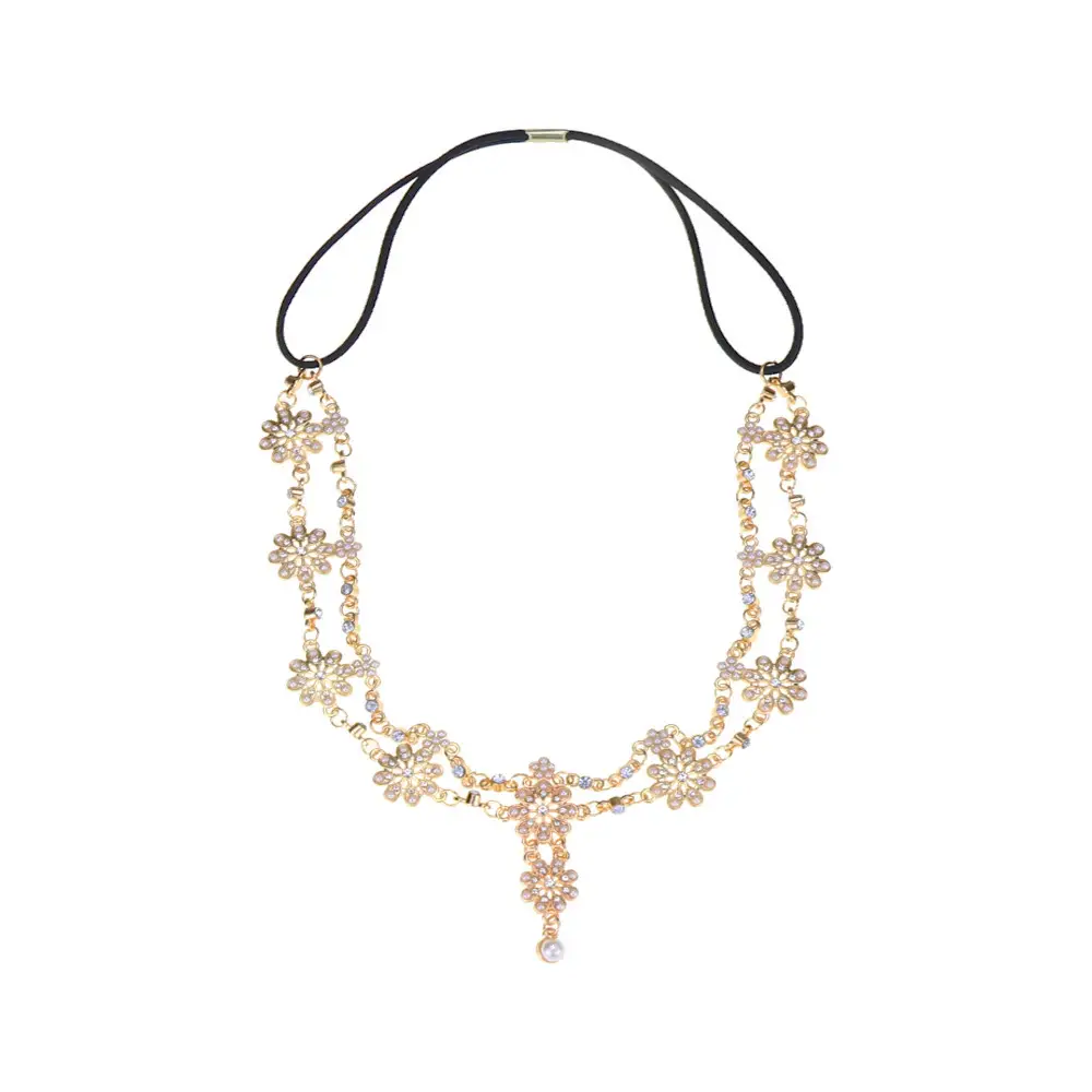 Ancient Gold Pearl Flower Tassel Hairband for Women