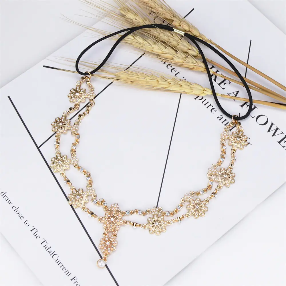 Ancient Gold Pearl Flower Tassel Hairband for Women — feature 10