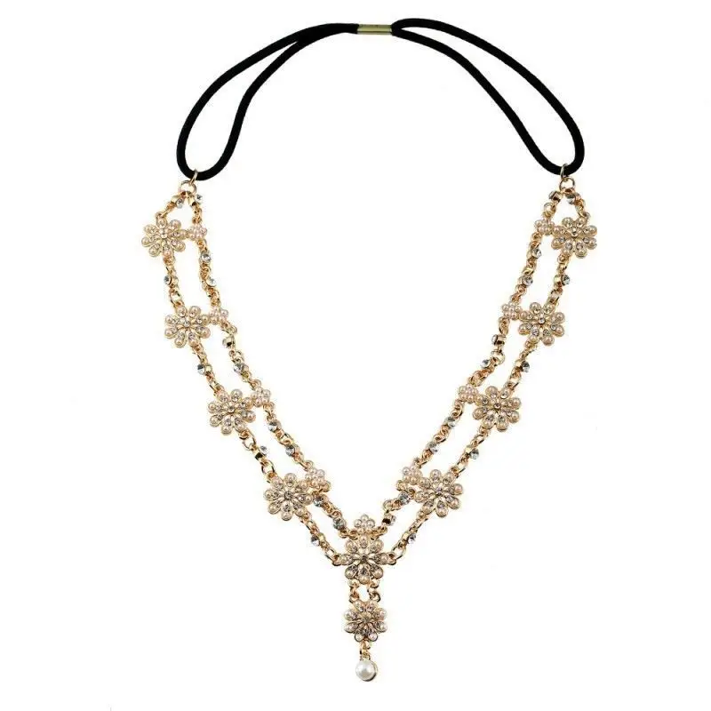 Ancient Gold Pearl Flower Tassel Hairband for Women — feature 13