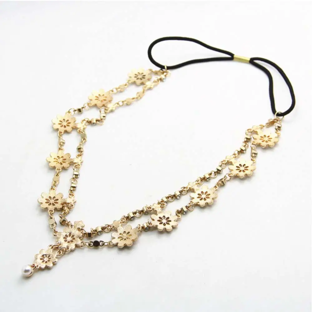 Ancient Gold Pearl Flower Tassel Hairband for Women — feature 14