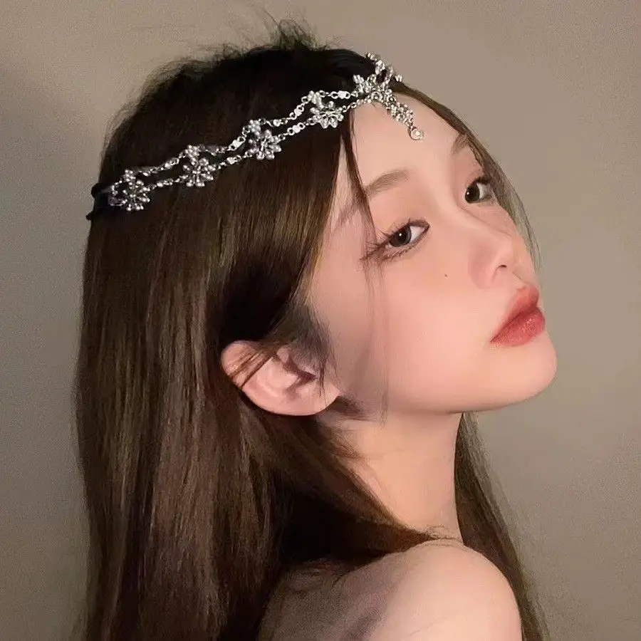 Ancient Gold Pearl Flower Tassel Hairband for Women — feature 6