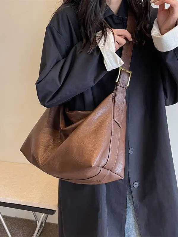 Women Large Capacity Brown Leather Shoulder Messenger Bag - Image 6