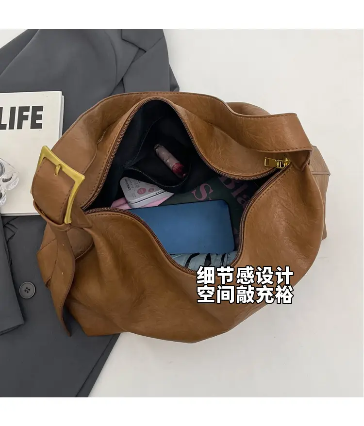 Women Large Capacity Brown Leather Shoulder Messenger Bag — feature 6