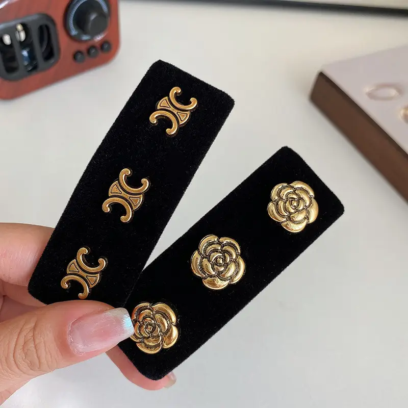 Black Velvet Rose Embroidered Hair Clips for Women - Image 5