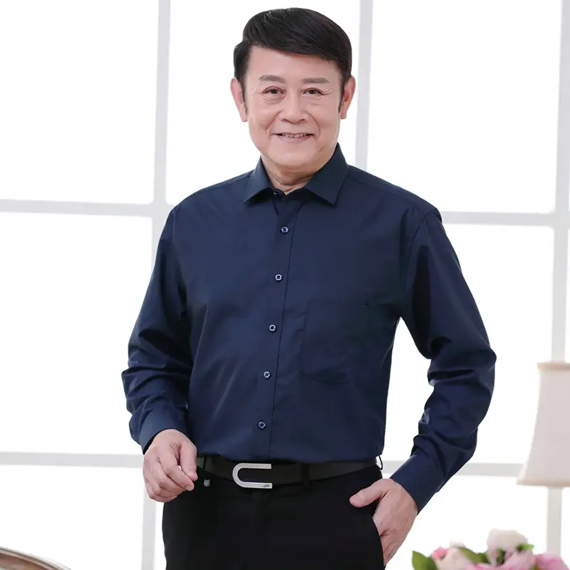 Middle-aged Men Long Sleeve White Shirt Straight Cut - Image 20