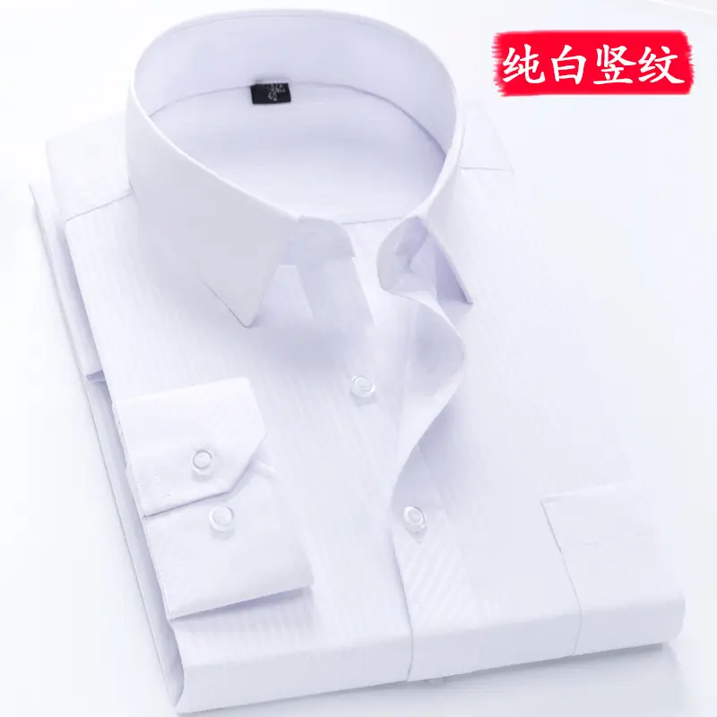 Middle-aged Men Long Sleeve White Shirt Straight Cut - Image 17