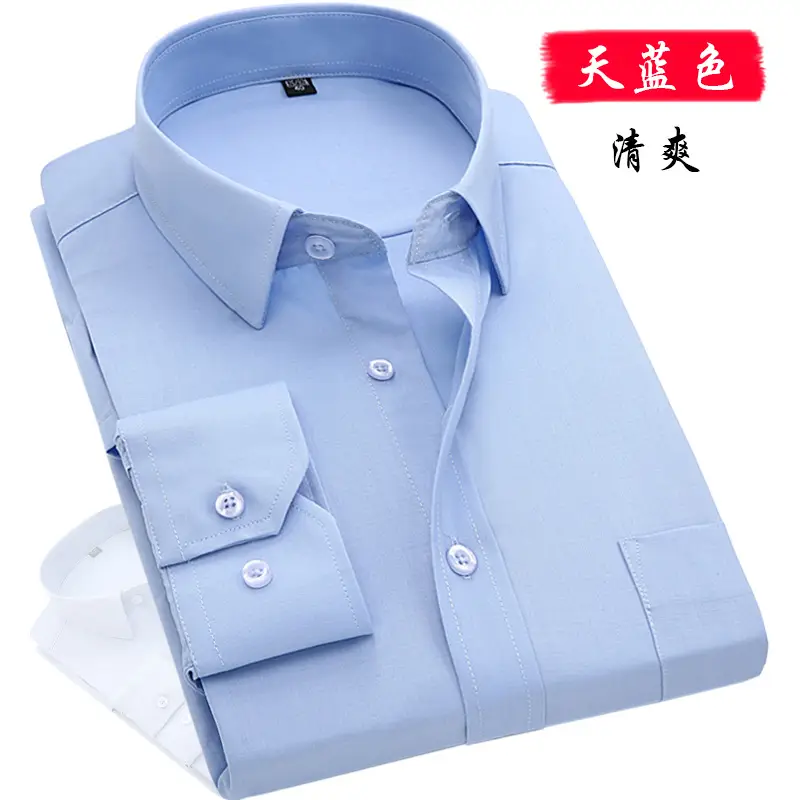 Middle-aged Men Long Sleeve White Shirt Straight Cut - Image 2