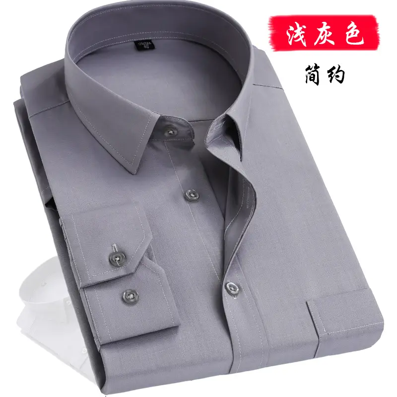 Middle-aged Men Long Sleeve White Shirt Straight Cut - Image 3