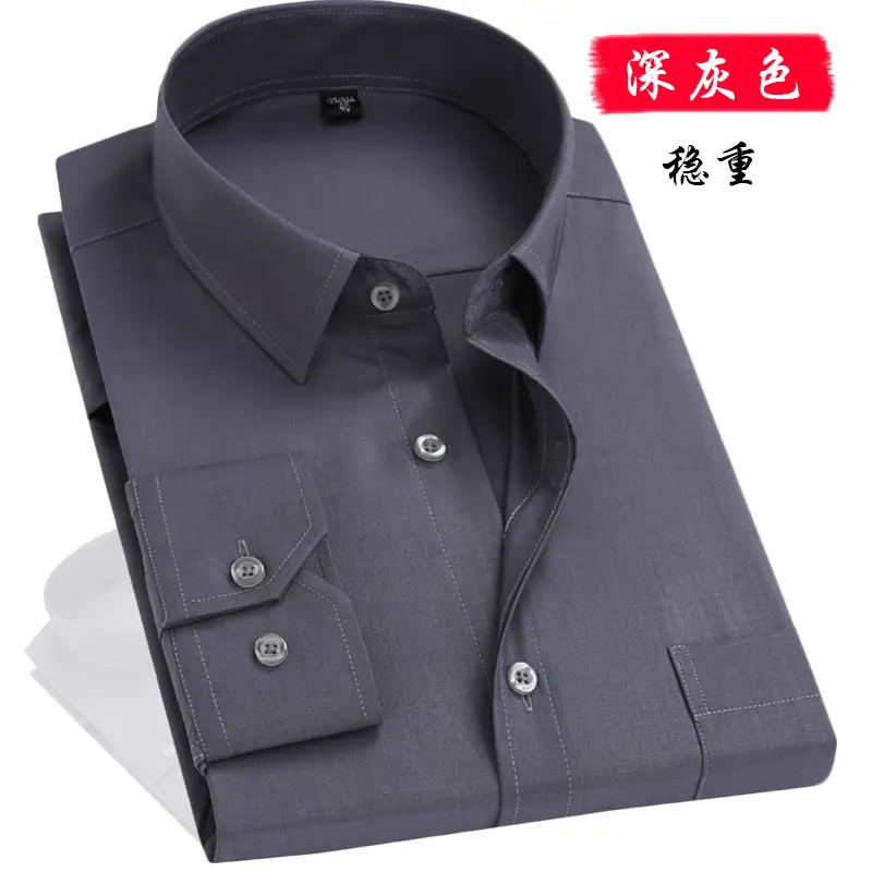 Middle-aged Men Long Sleeve White Shirt Straight Cut - Image 4