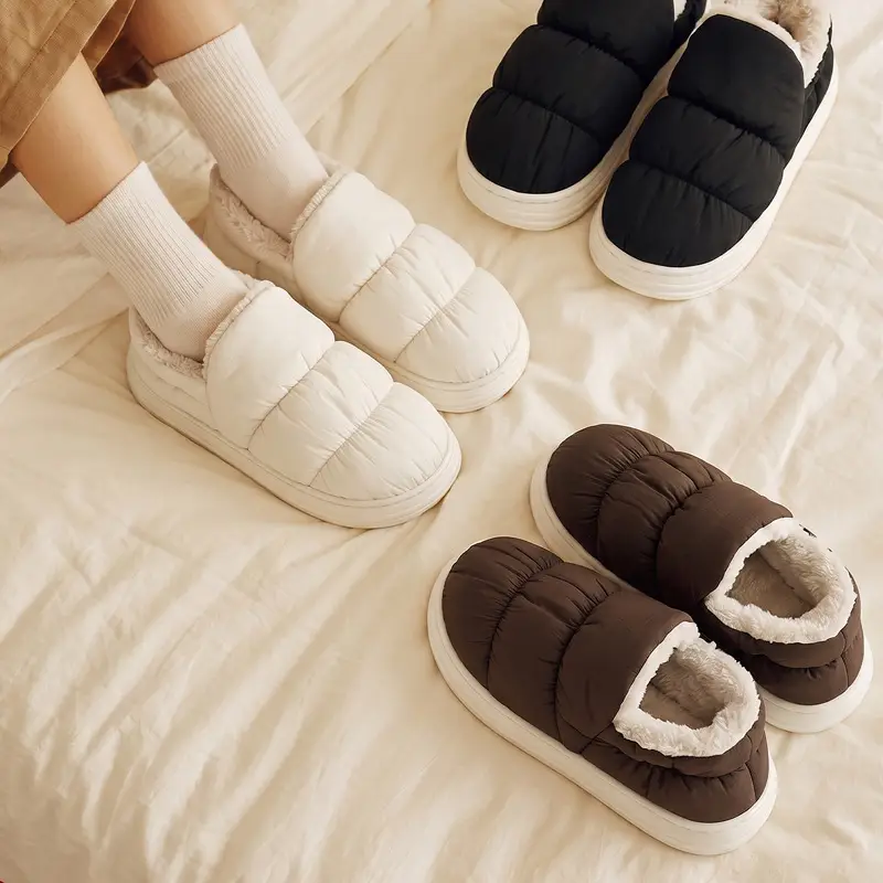 Down Cotton Slippers for Women in Winter, with Fleece Lining, Thick Soles, Warm Indoor Home Waterproof Slippers, and Men's Outdoor Wear - Image 5
