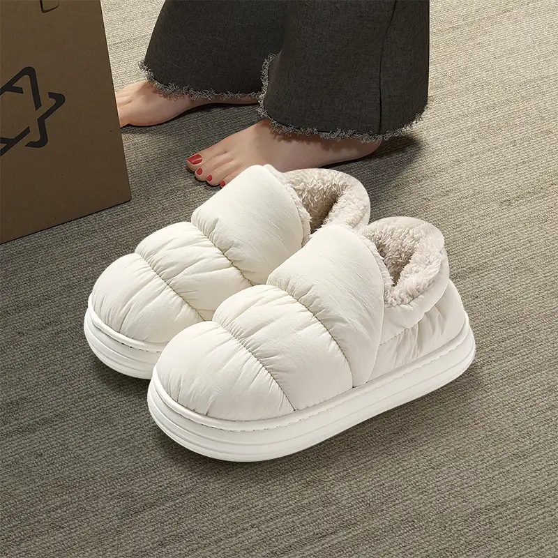 Down Cotton Slippers for Women in Winter, with Fleece Lining, Thick Soles, Warm Indoor Home Waterproof Slippers, and Men's Outdoor Wear - Image 6