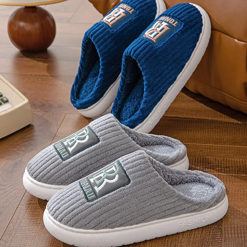 Men's plus size cotton slippers popular home room fleece-lined thickened warm non-slip autumn and winter home models can be Wholesale - Image 4