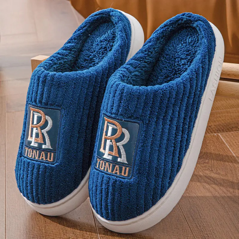 Men's plus size cotton slippers popular home room fleece-lined thickened warm non-slip autumn and winter home models can be Wholesale - Image 5