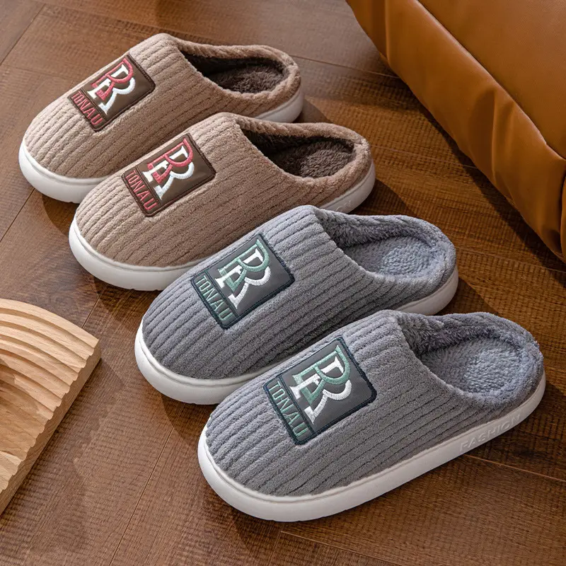 Men's plus size cotton slippers popular home room fleece-lined thickened warm non-slip autumn and winter home models can be Wholesale - Image 7