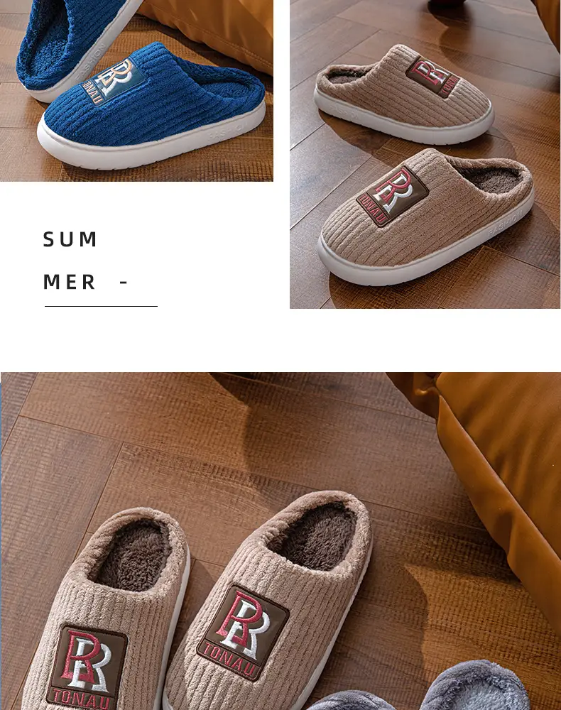 Men's plus size cotton slippers popular home room fleece-lined thickened warm non-slip autumn and winter home models can be Wholesale — feature 24