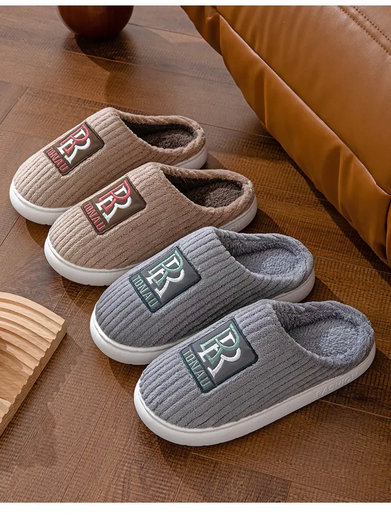 Men's plus size cotton slippers popular home room fleece-lined thickened warm non-slip autumn and winter home models can be Wholesale — feature 4