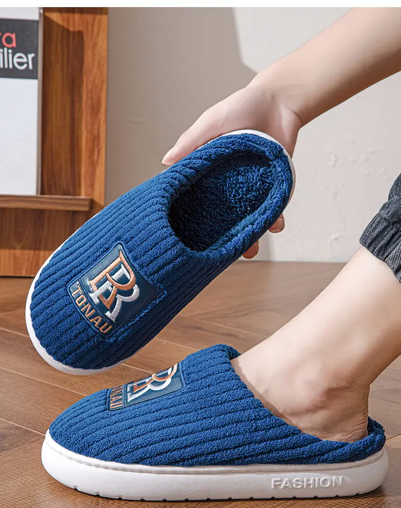 Men's plus size cotton slippers popular home room fleece-lined thickened warm non-slip autumn and winter home models can be Wholesale — feature 6