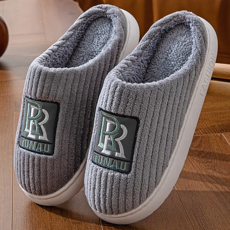 Men's plus size cotton slippers popular home room fleece-lined thickened warm non-slip autumn and winter home models can be Wholesale - Image 2