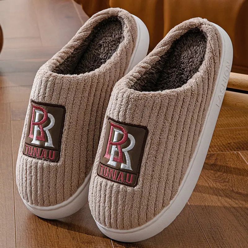 Men's plus size cotton slippers popular home room fleece-lined thickened warm non-slip autumn and winter home models can be Wholesale - Image 3